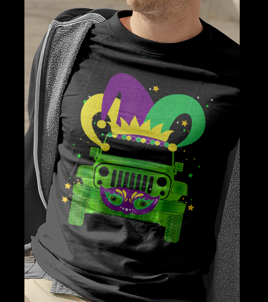 Mardi Gras Jester Hat Mask Jeep Love T-Shirt