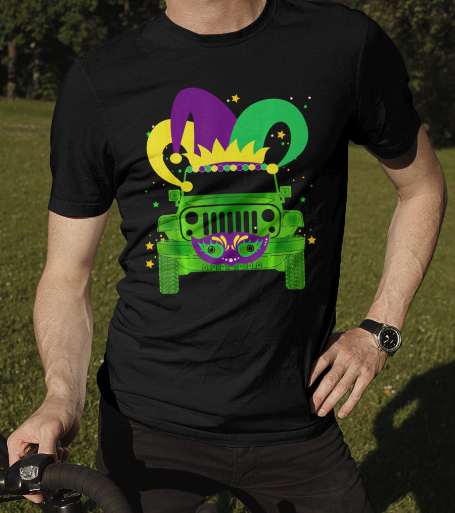 Mardi Gras Jester Hat Mask Jeep Love T-Shirt