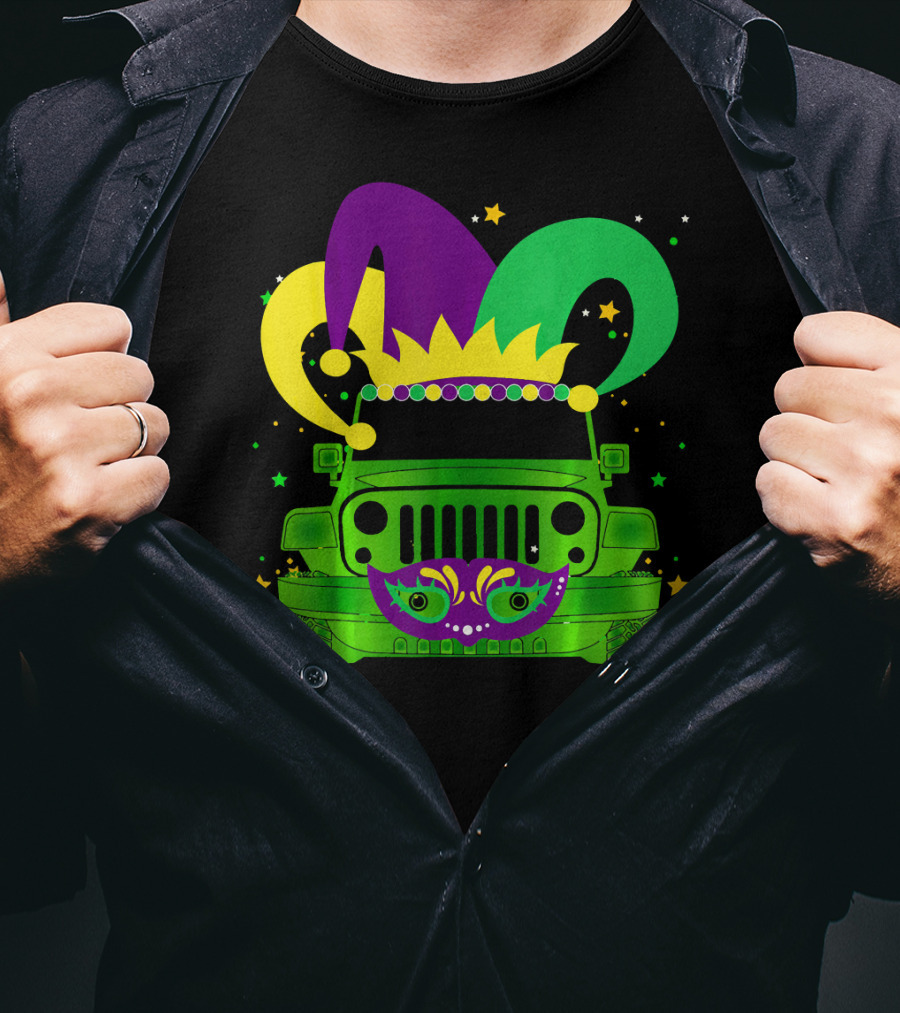 Mardi Gras Jester Hat Mask Jeep Love T-Shirt