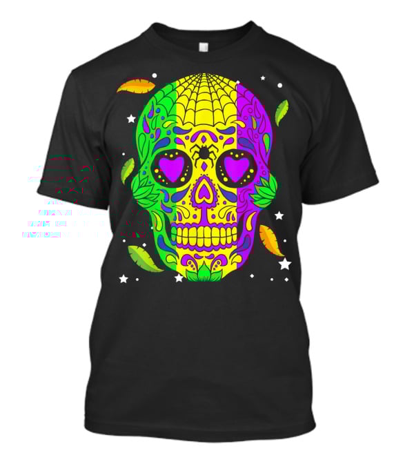 Mardi Gras Skull Jester Hat Colorful Feather T-Shirt
