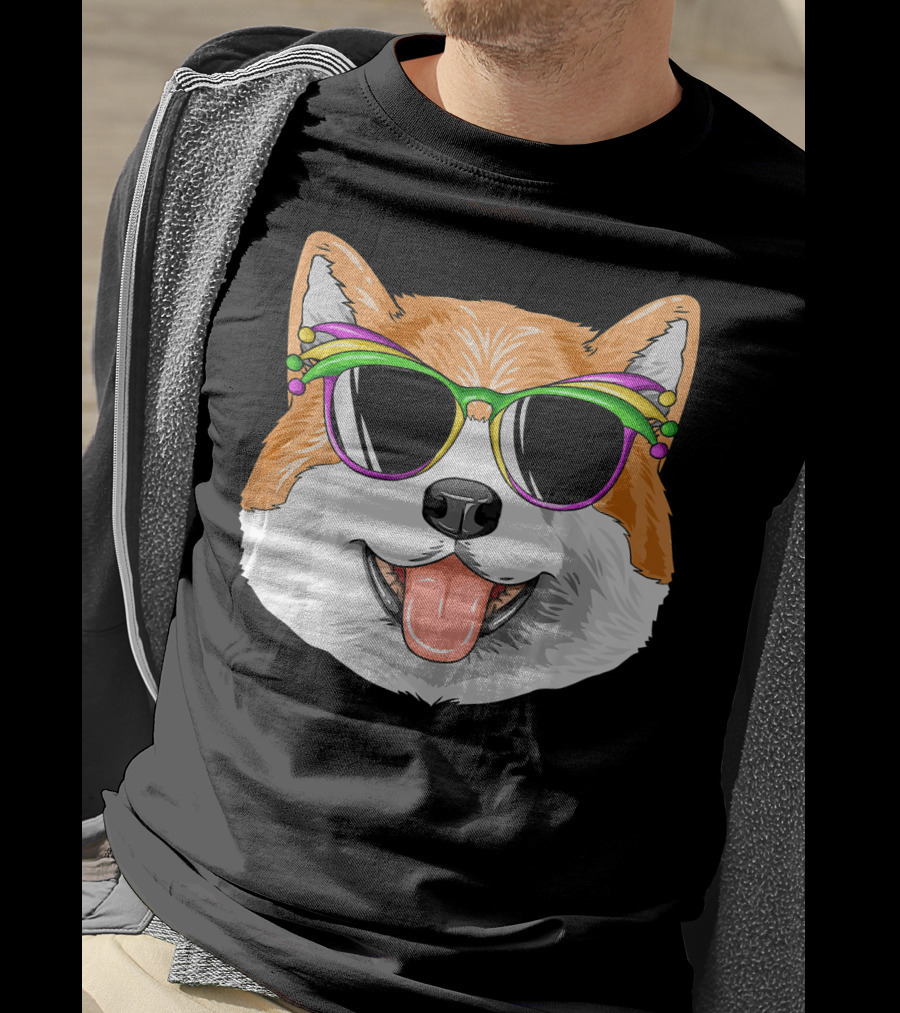Akita Mardi Gras Carnival Mask Dog Sunglasses T-Shirt