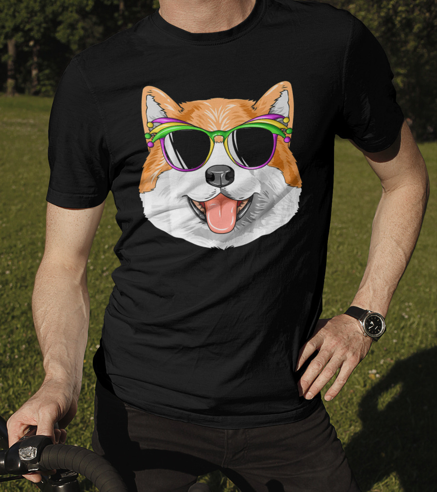 Akita Mardi Gras Carnival Mask Dog Sunglasses T-Shirt