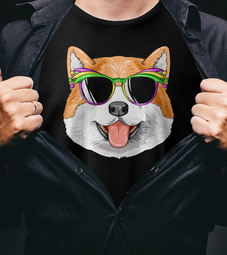 Akita Mardi Gras Carnival Mask Dog Sunglasses T-Shirt