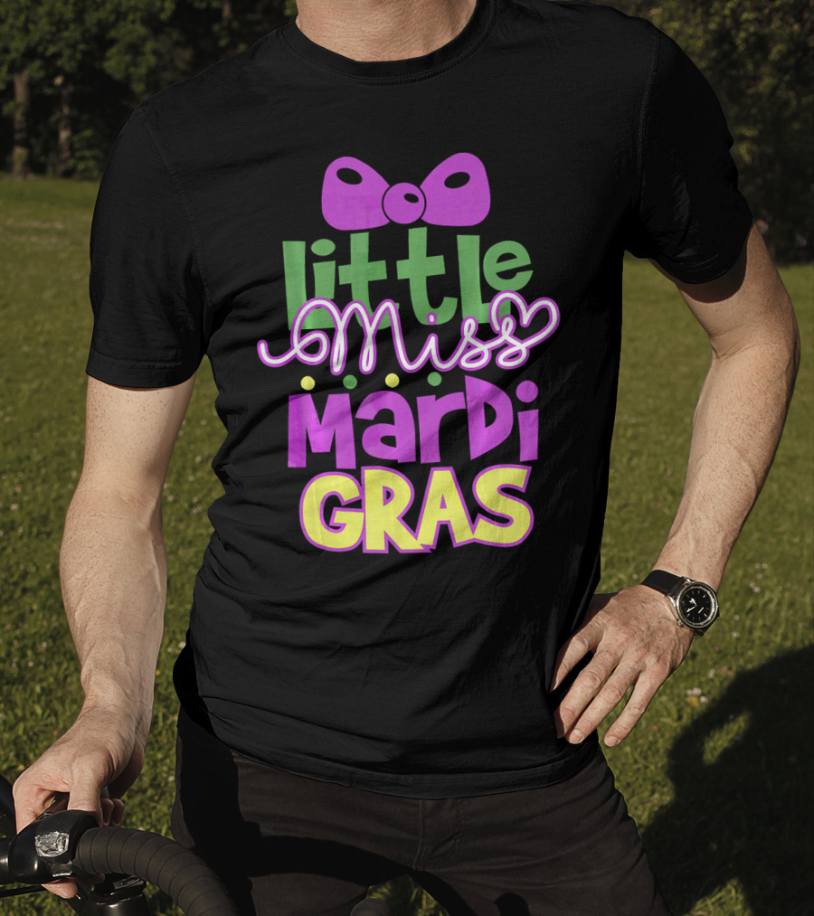 Little Miss Mardi Gras Bow Colorful Letters T-Shirt
