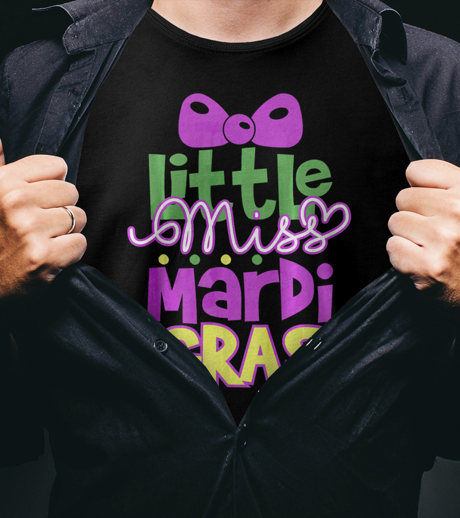 Little Miss Mardi Gras Bow Colorful Letters T-Shirt