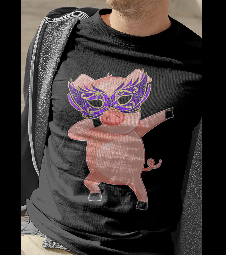 Mardi Gras Pig With Purple Mask Dabbing T-Shirt