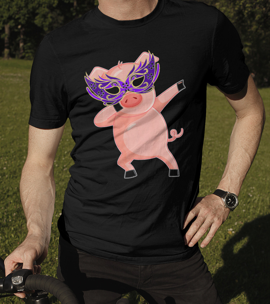 Mardi Gras Pig With Purple Mask Dabbing T-Shirt