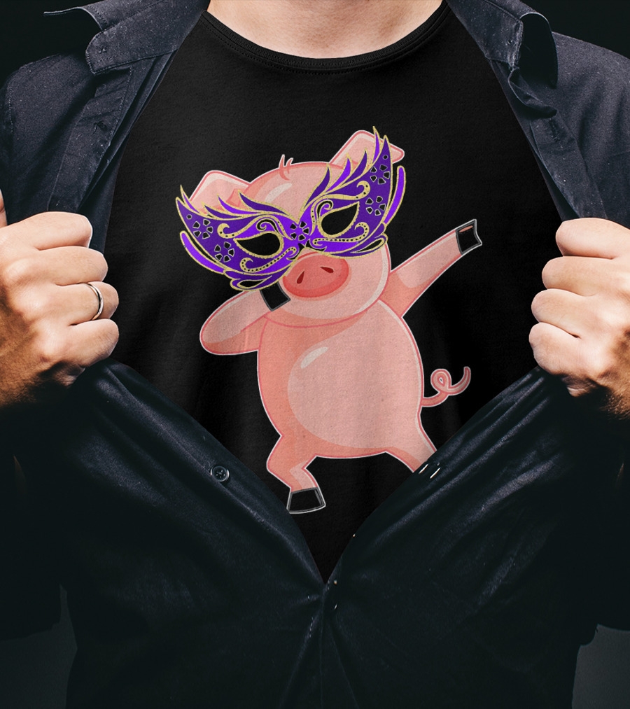 Mardi Gras Pig With Purple Mask Dabbing T-Shirt