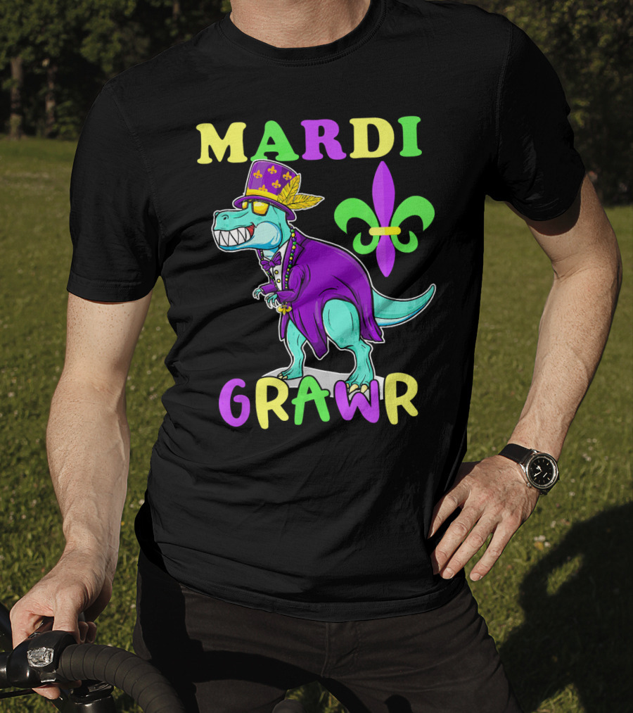 Mardi Grawr Dinosaur Rex New Orleans Fleur De Lis T-Shirt
