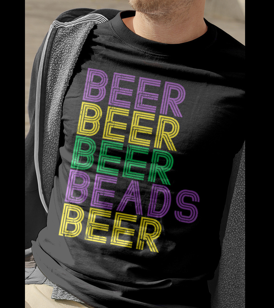 Beer Beads Beer Beer Retro Mardi Gras Party T-Shirt