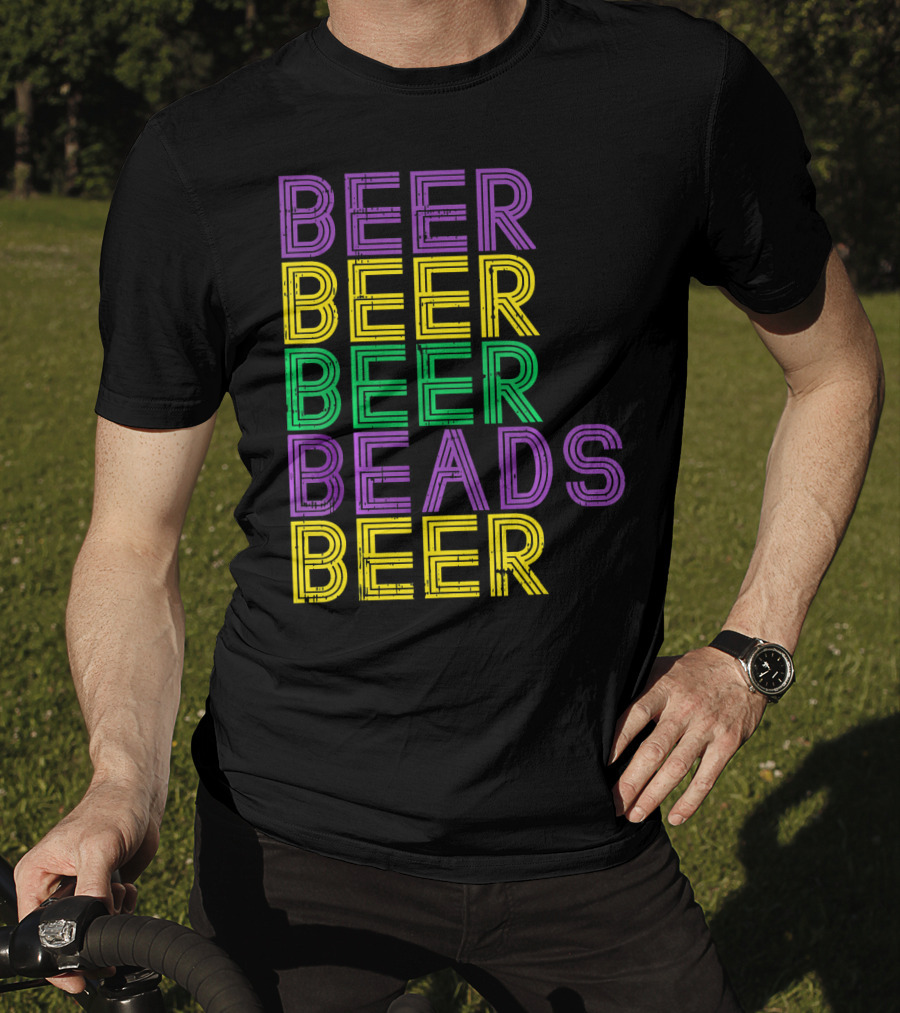 Beer Beads Beer Beer Retro Mardi Gras Party T-Shirt