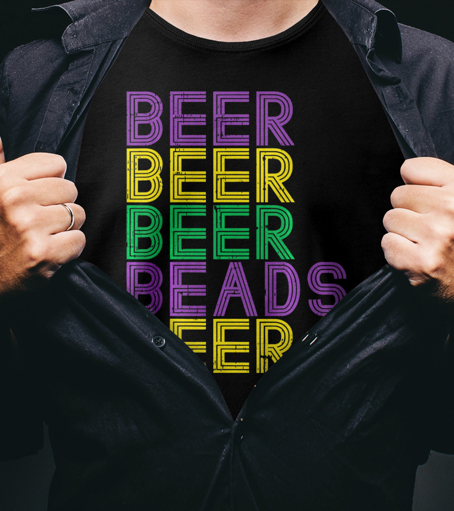 Beer Beads Beer Beer Retro Mardi Gras Party T-Shirt
