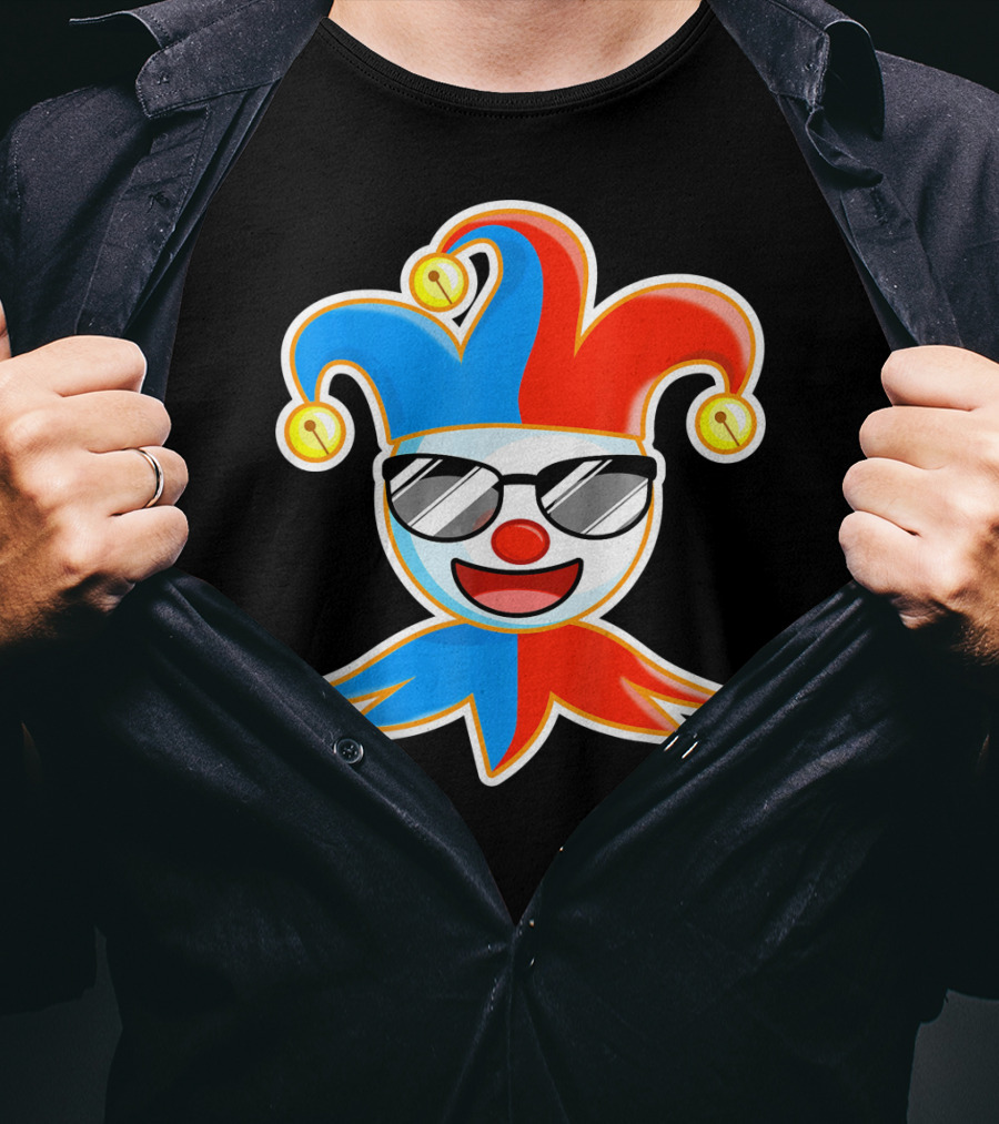 Joker Sunglasses Laughing Clown Jester Hat T-Shirt
