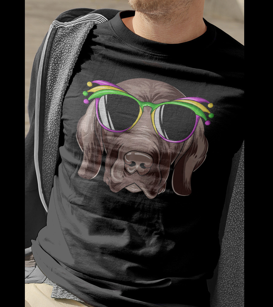 Pointer Mardi Gras Carnival Mask Dog Glasses T-Shirt