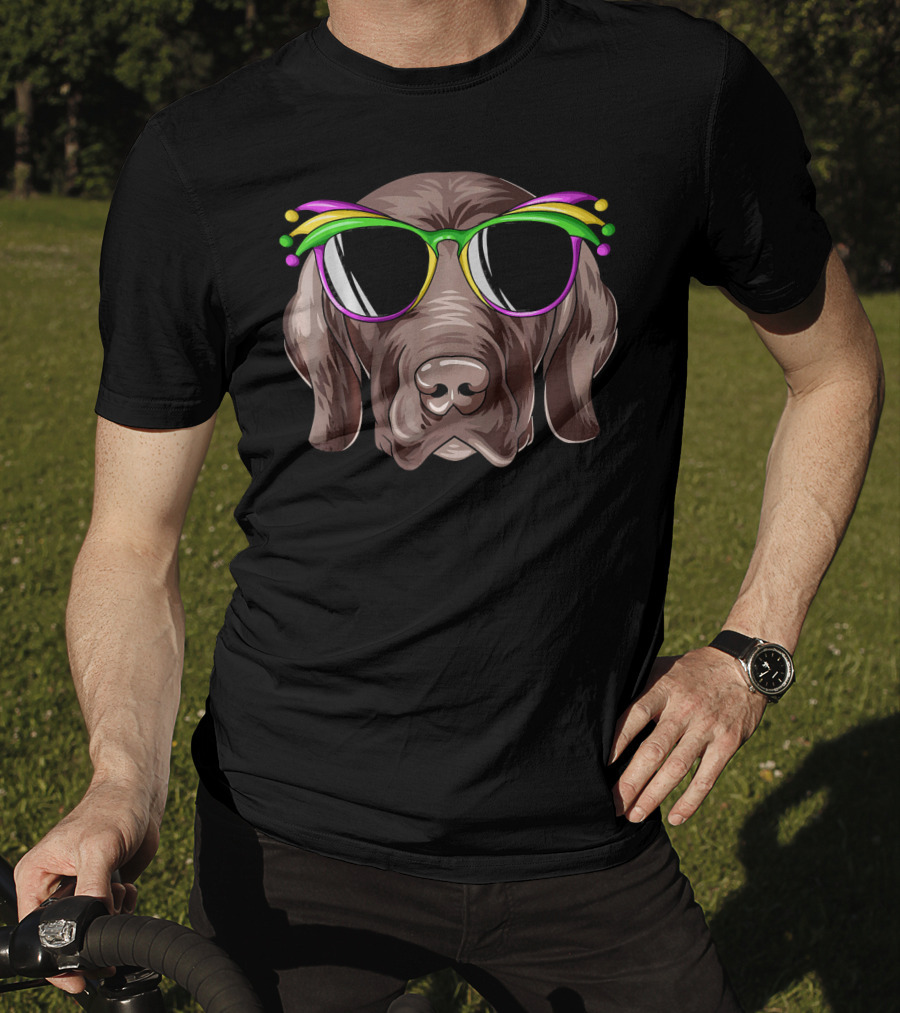 Pointer Mardi Gras Carnival Mask Dog Glasses T-Shirt