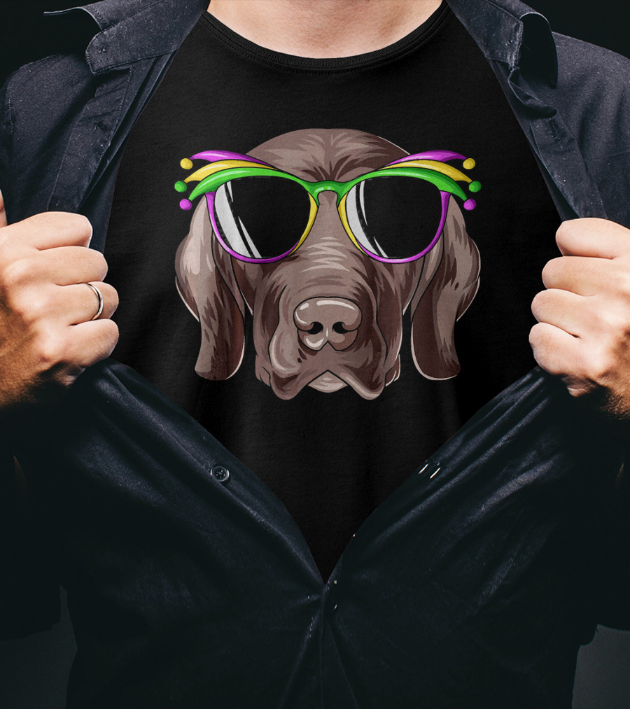 Pointer Mardi Gras Carnival Mask Dog Glasses T-Shirt