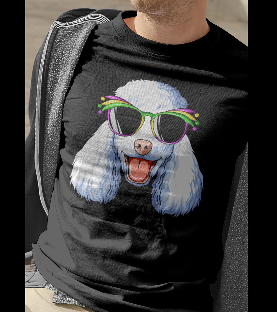 Poodle Mardi Gras Carnival Mask Sunglasses Happy Poodle T-Shirt