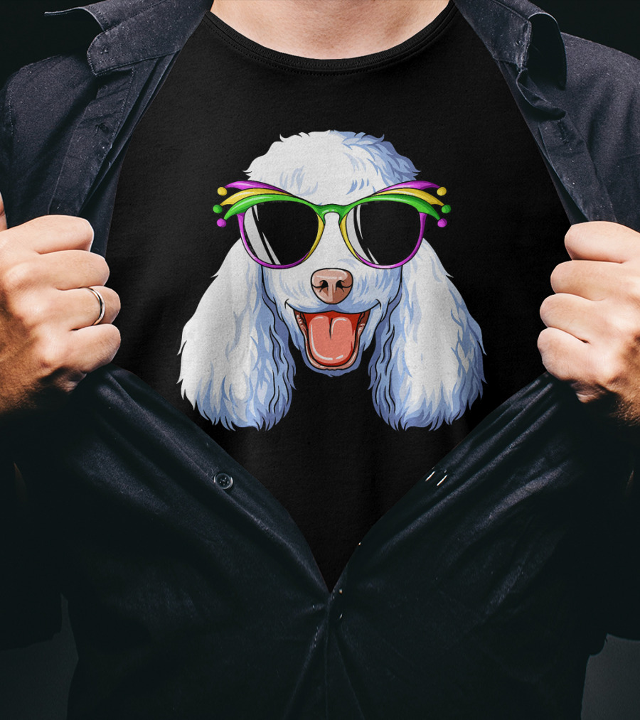 Poodle Mardi Gras Carnival Mask Sunglasses Happy Poodle T-Shirt