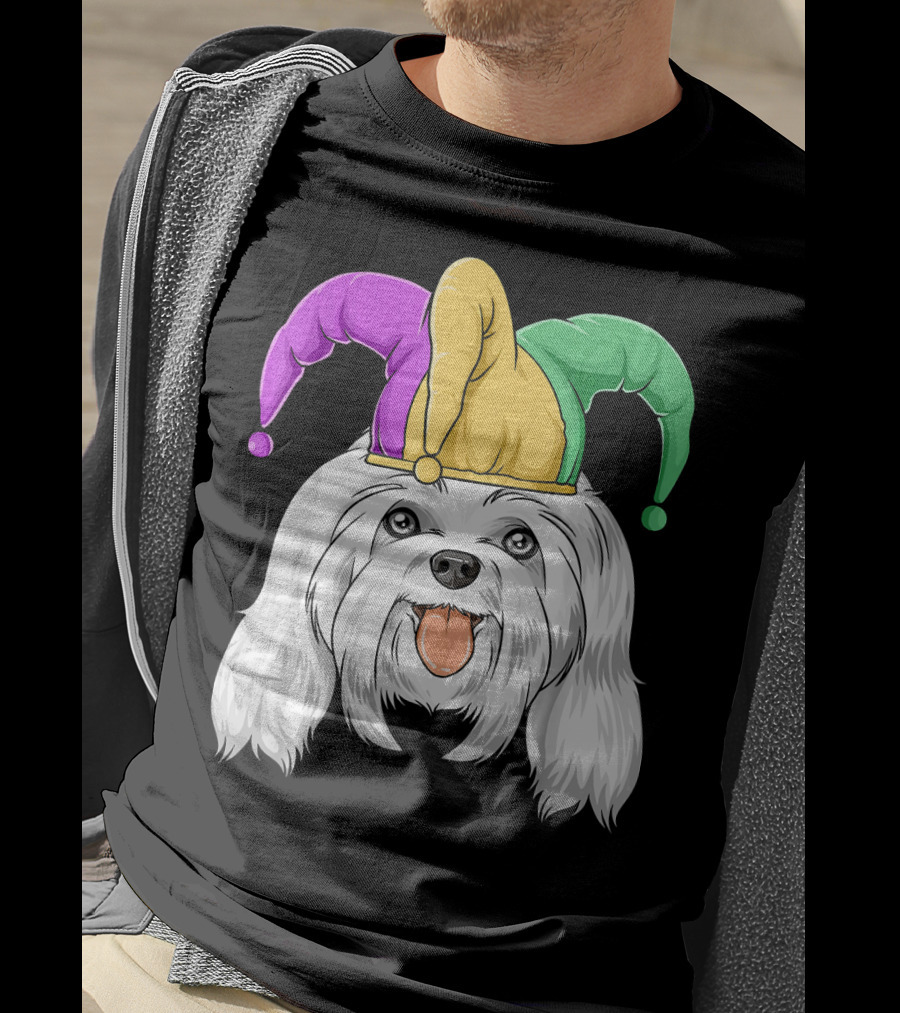 Mardi Gras Carnival Hat Maltese Dog Jester T-Shirt