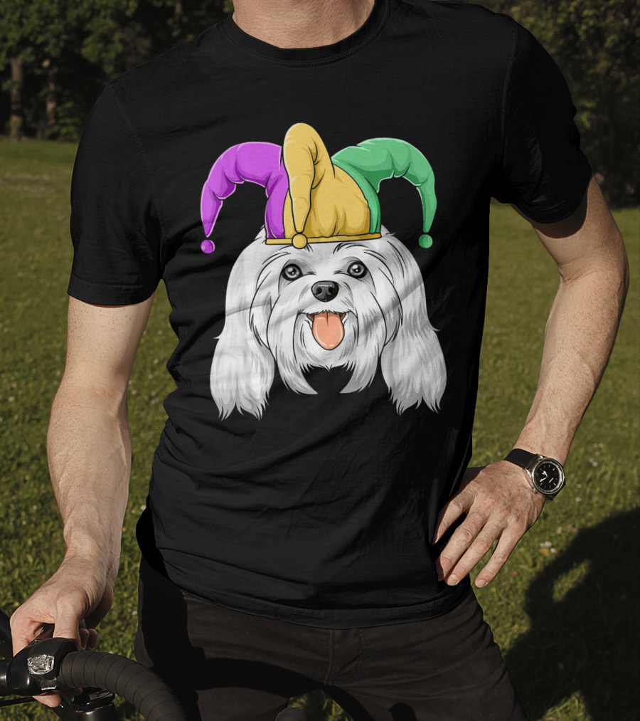 Mardi Gras Carnival Hat Maltese Dog Jester T-Shirt