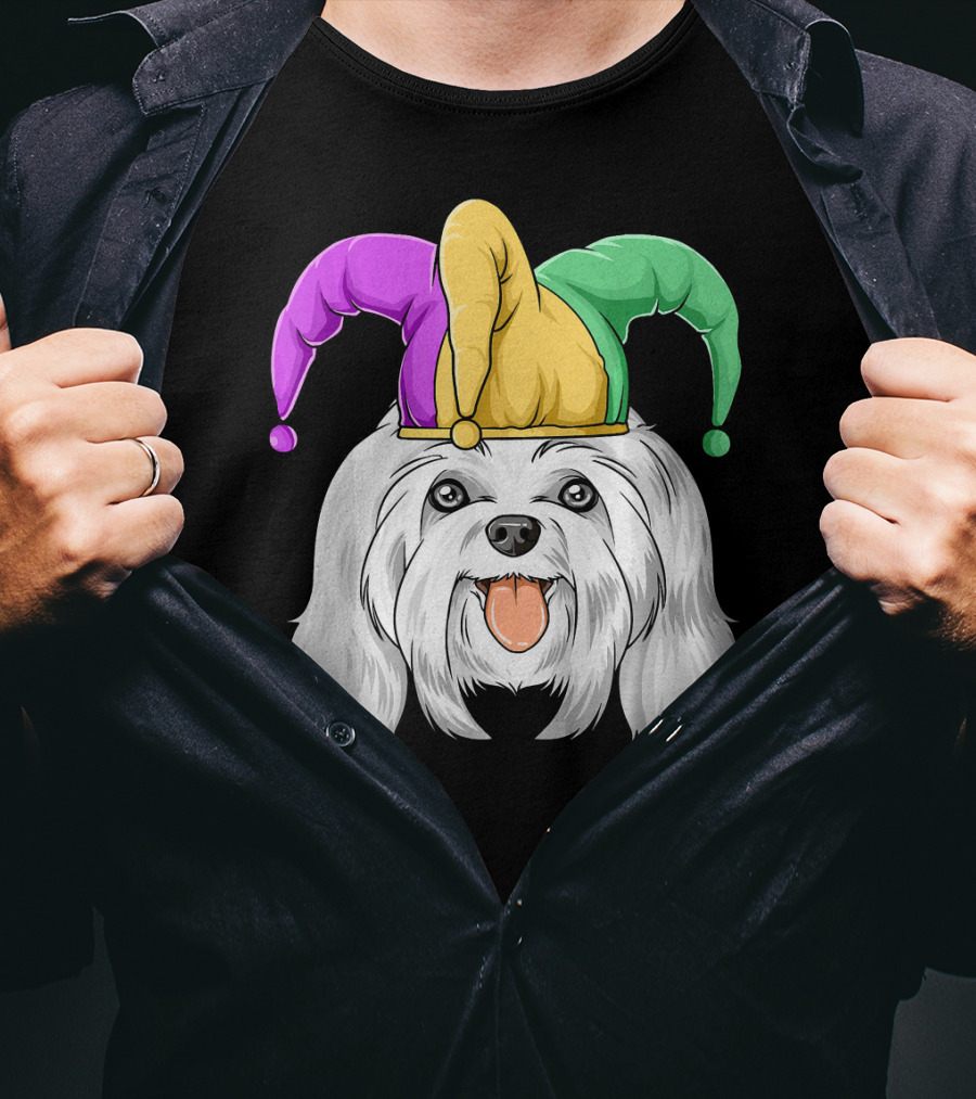 Mardi Gras Carnival Hat Maltese Dog Jester T-Shirt