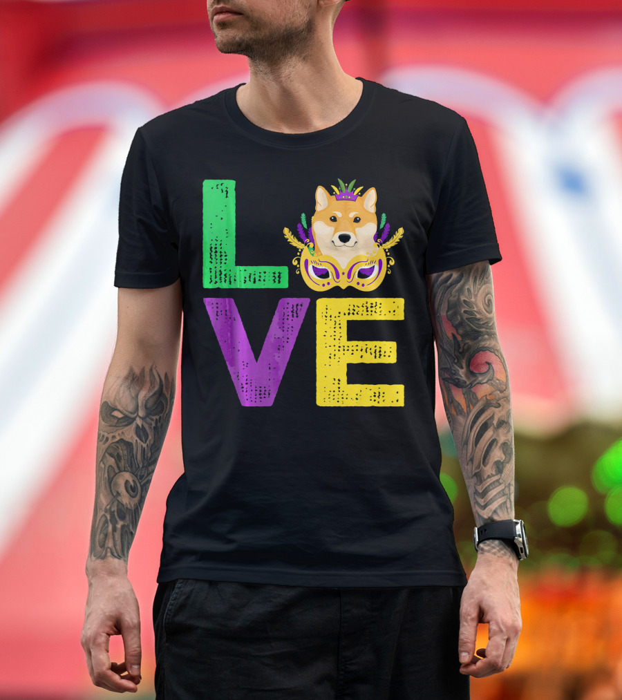 Love Shiba Inu Dog Mardi Gras Funny Dog Dad T-Shirt