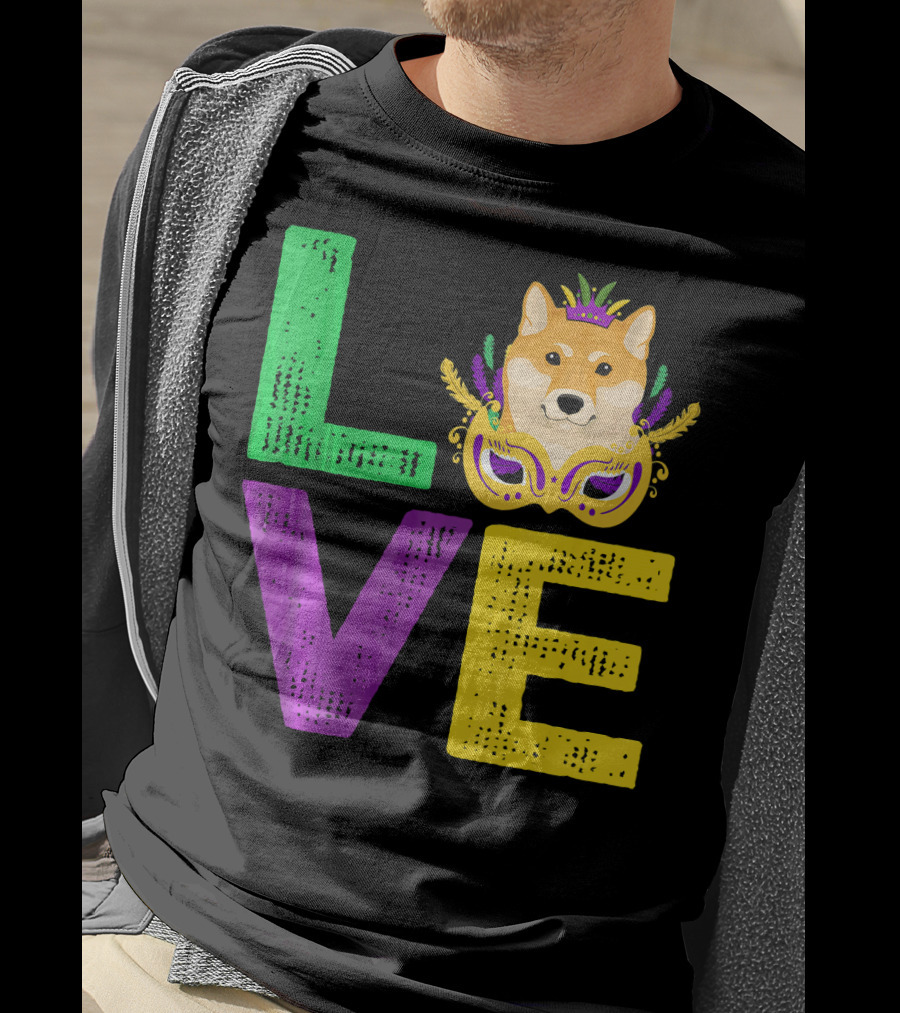 Love Shiba Inu Dog Mardi Gras Funny Dog Dad T-Shirt