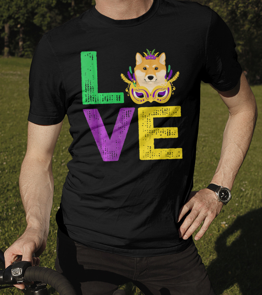 Love Shiba Inu Dog Mardi Gras Funny Dog Dad T-Shirt