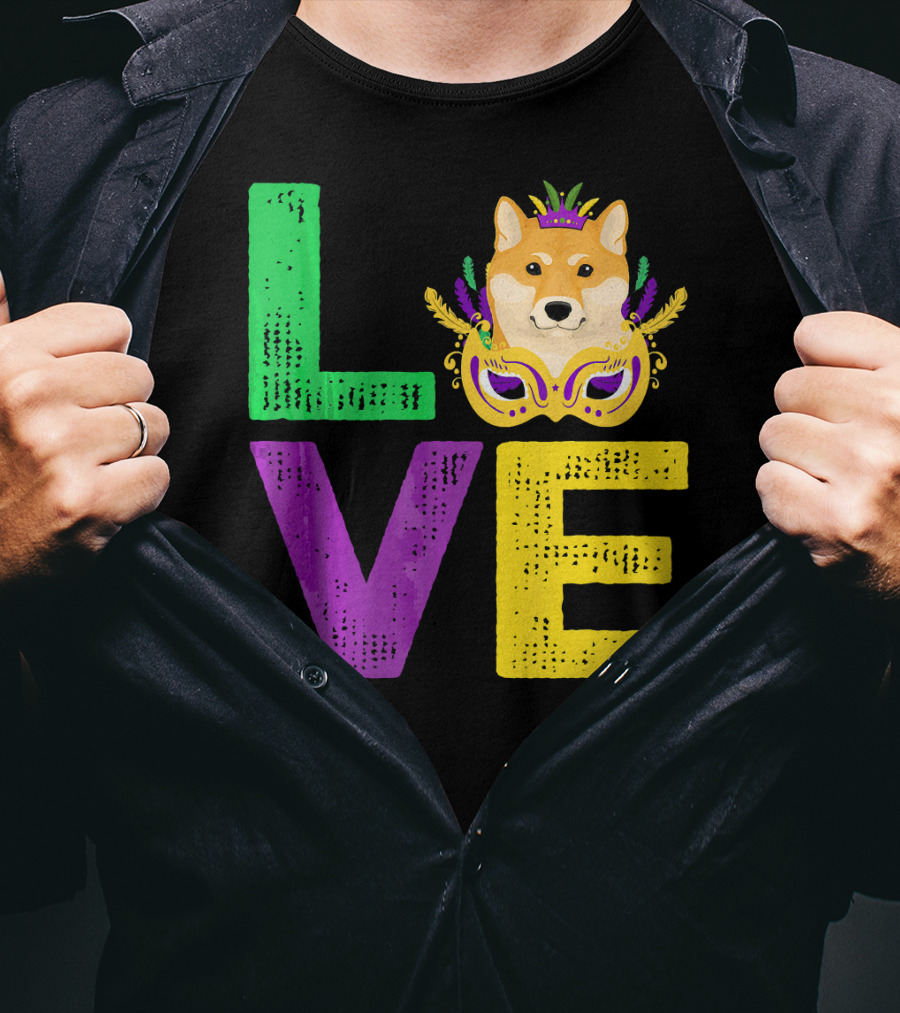 Love Shiba Inu Dog Mardi Gras Funny Dog Dad T-Shirt