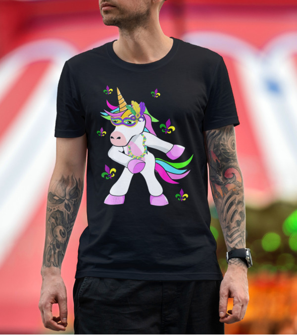 Premium T-Shirt: Mardi Gras Flossing Unicorn Fleur De Lis Mask Feathers Beads T-Shirt Mardi Gras Flossing Unicorn Fleur De Lis Mask Feathers Beads T-Shirt