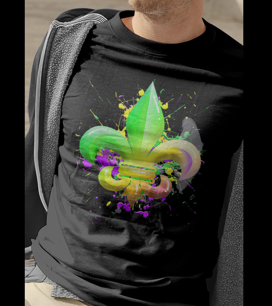 Mardi Gras Fleur De Lis Colorful Splash T-Shirt