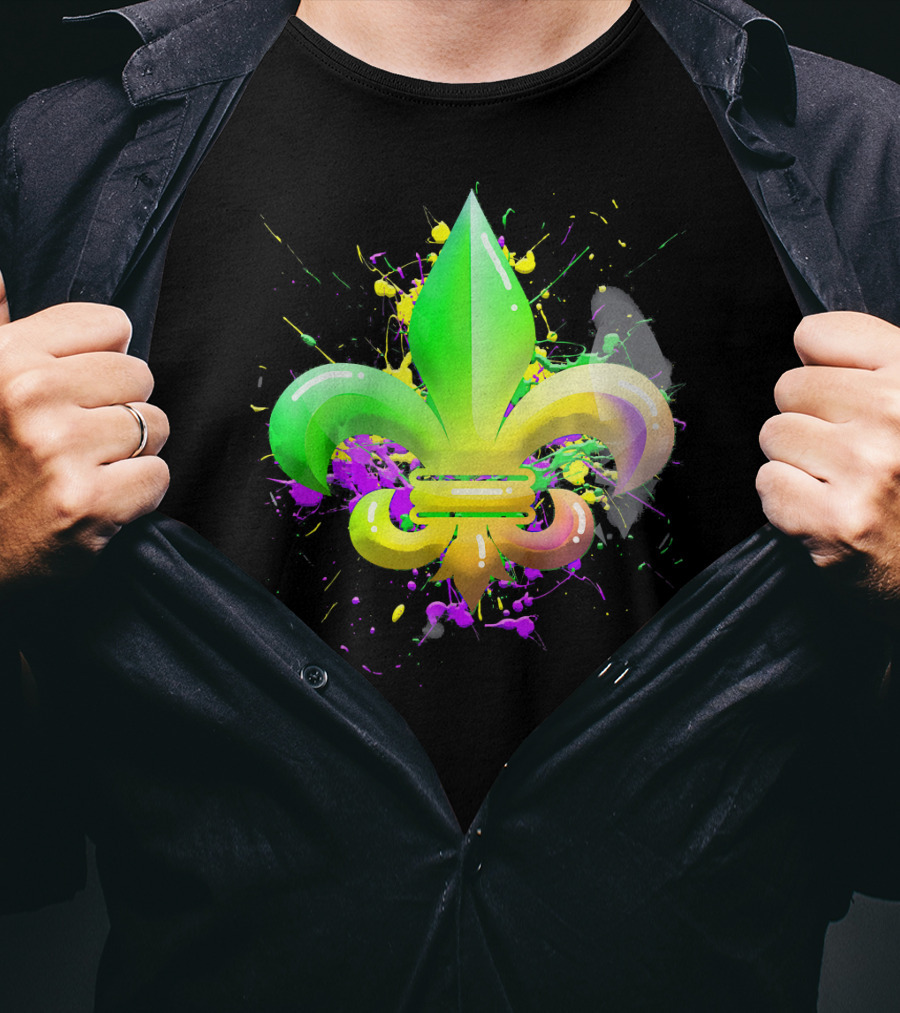 Mardi Gras Fleur De Lis Colorful Splash T-Shirt