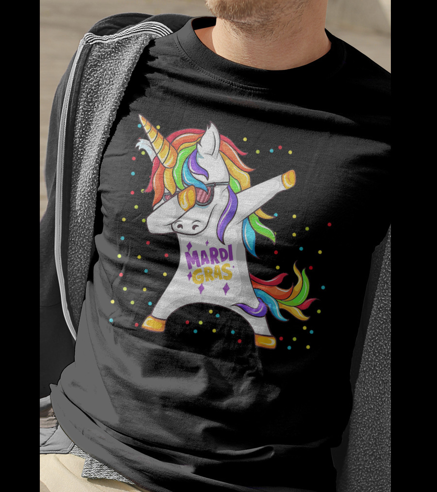 Mardi Gras Rainbow Unicorn Dabbing T-Shirt