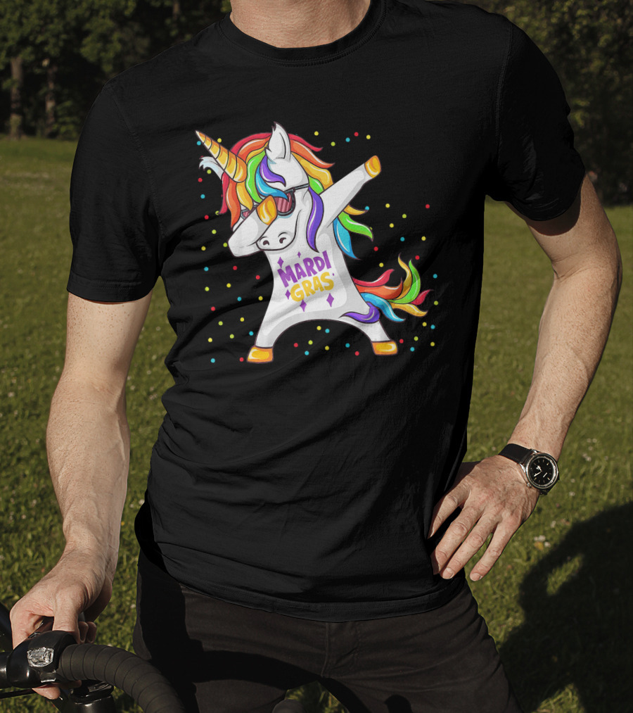 Mardi Gras Rainbow Unicorn Dabbing T-Shirt
