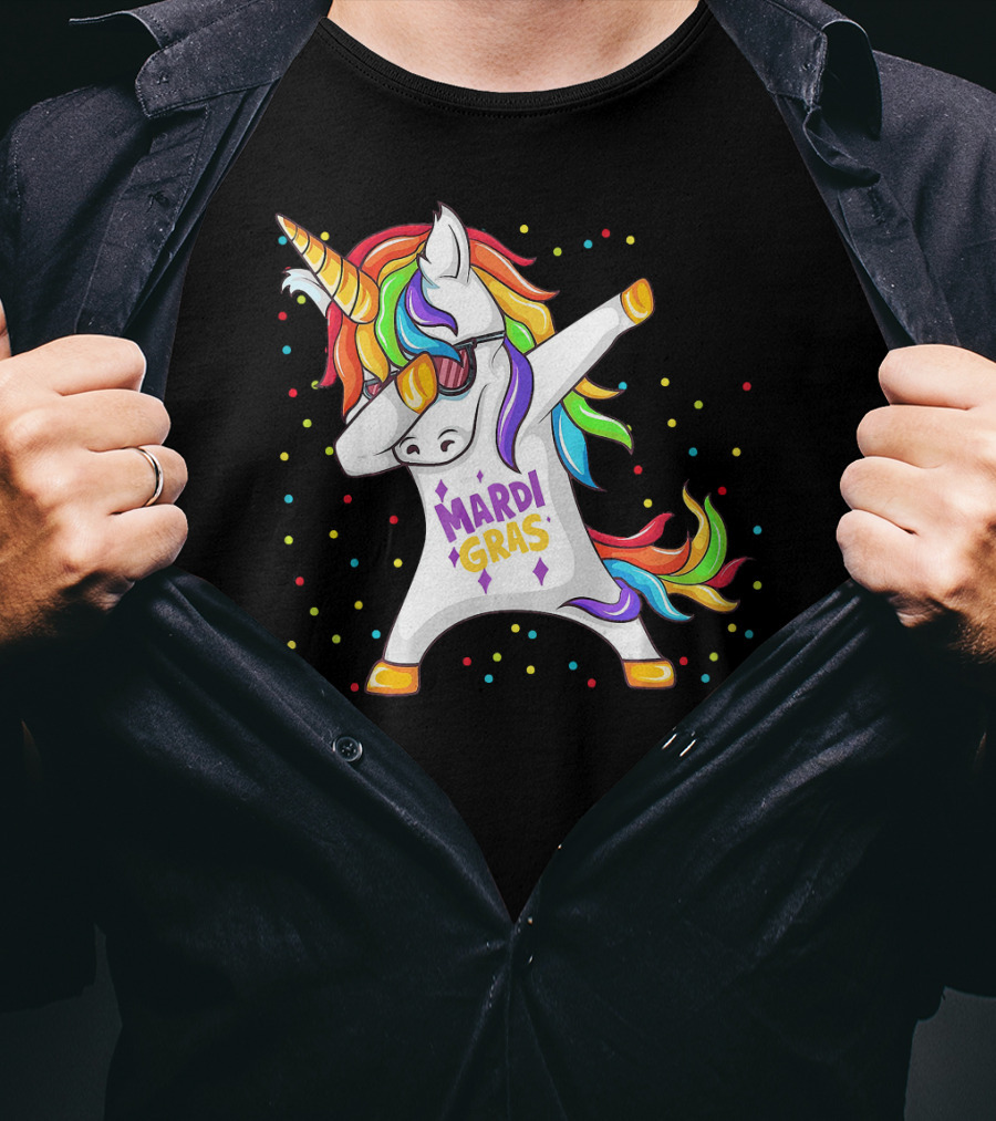 Mardi Gras Rainbow Unicorn Dabbing T-Shirt