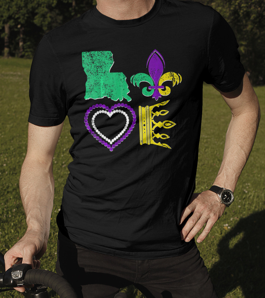 Louisiana Love Mardi Gras Fleur-de-Lis Beads Crown T-Shirt