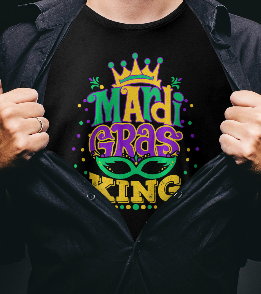 Mardi Gras King Crown Mask Confetti T-Shirt