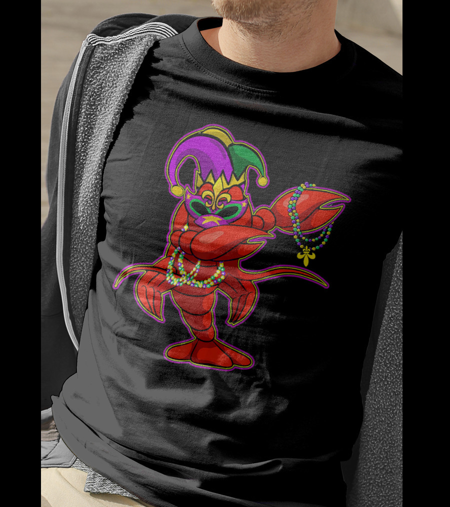 Dabbing Crawfish Mardi Gras Bead Jester Hat T-Shirt