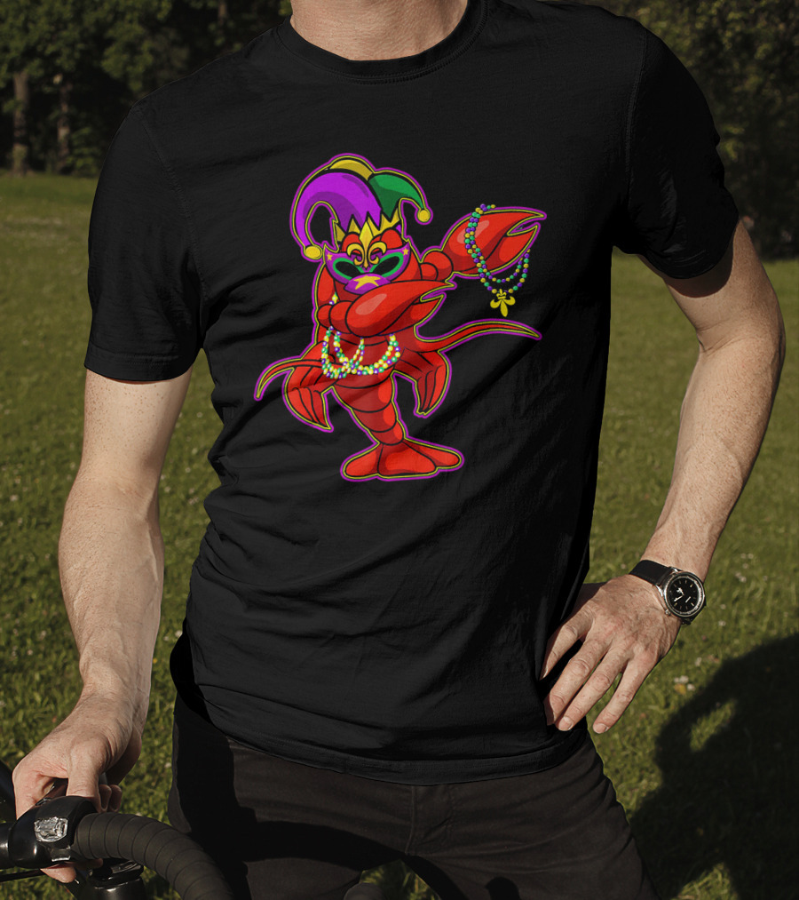 Dabbing Crawfish Mardi Gras Bead Jester Hat T-Shirt