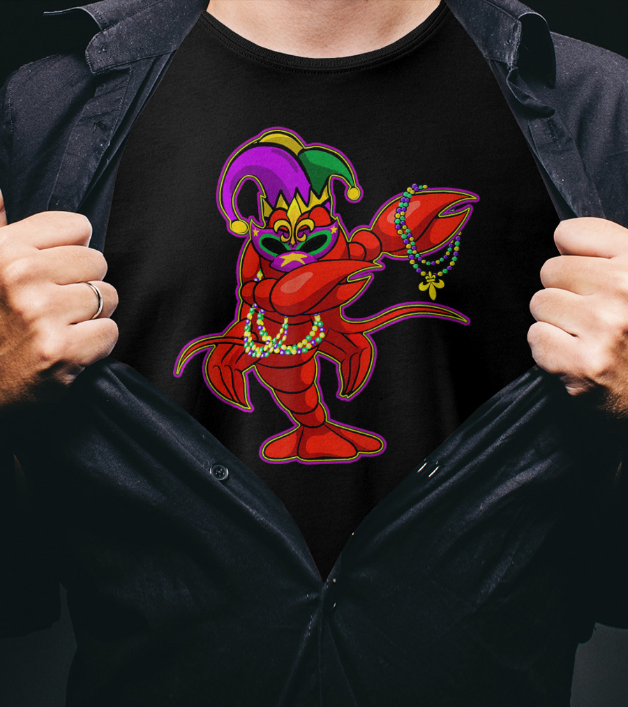 Dabbing Crawfish Mardi Gras Bead Jester Hat T-Shirt
