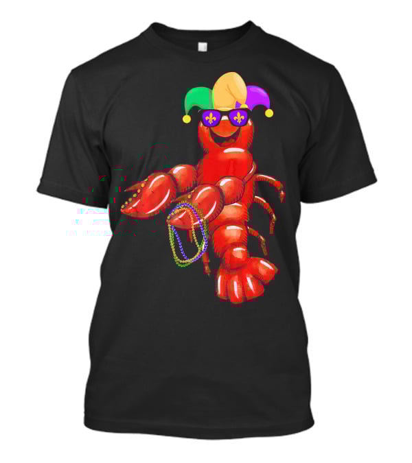 Flossing Mardi Gras Bead Jester Hat Crawfish With Sunglasses T-Shirt