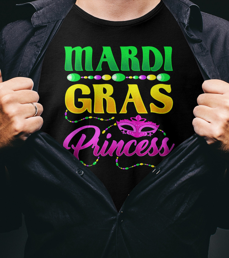 Mardi Gras Princess Cute Mask Beads T-Shirt