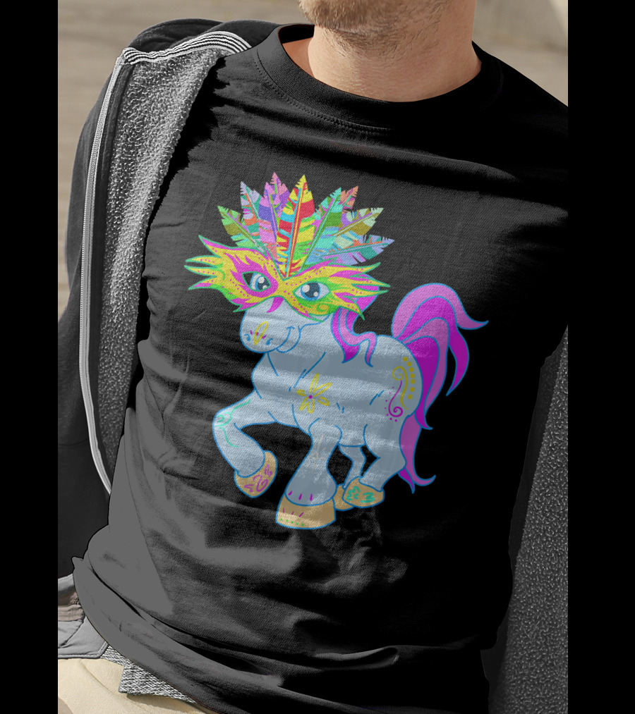 Mardi Gras Unicorn Mask Shrove Tuesday Horse T-Shirt