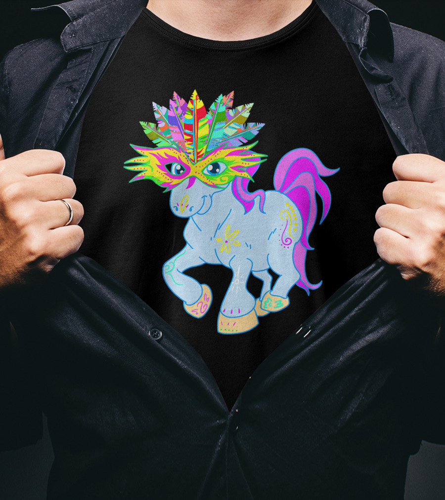Mardi Gras Unicorn Mask Shrove Tuesday Horse T-Shirt