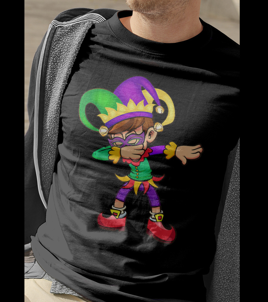Mardi Gras New Orleans Funny Dabbing Jester Costume Vibrant Colors T-Shirt