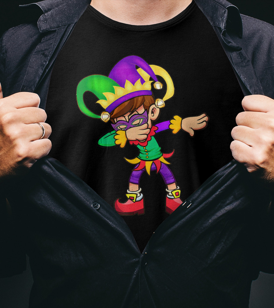 Mardi Gras New Orleans Funny Dabbing Jester Costume Vibrant Colors T-Shirt