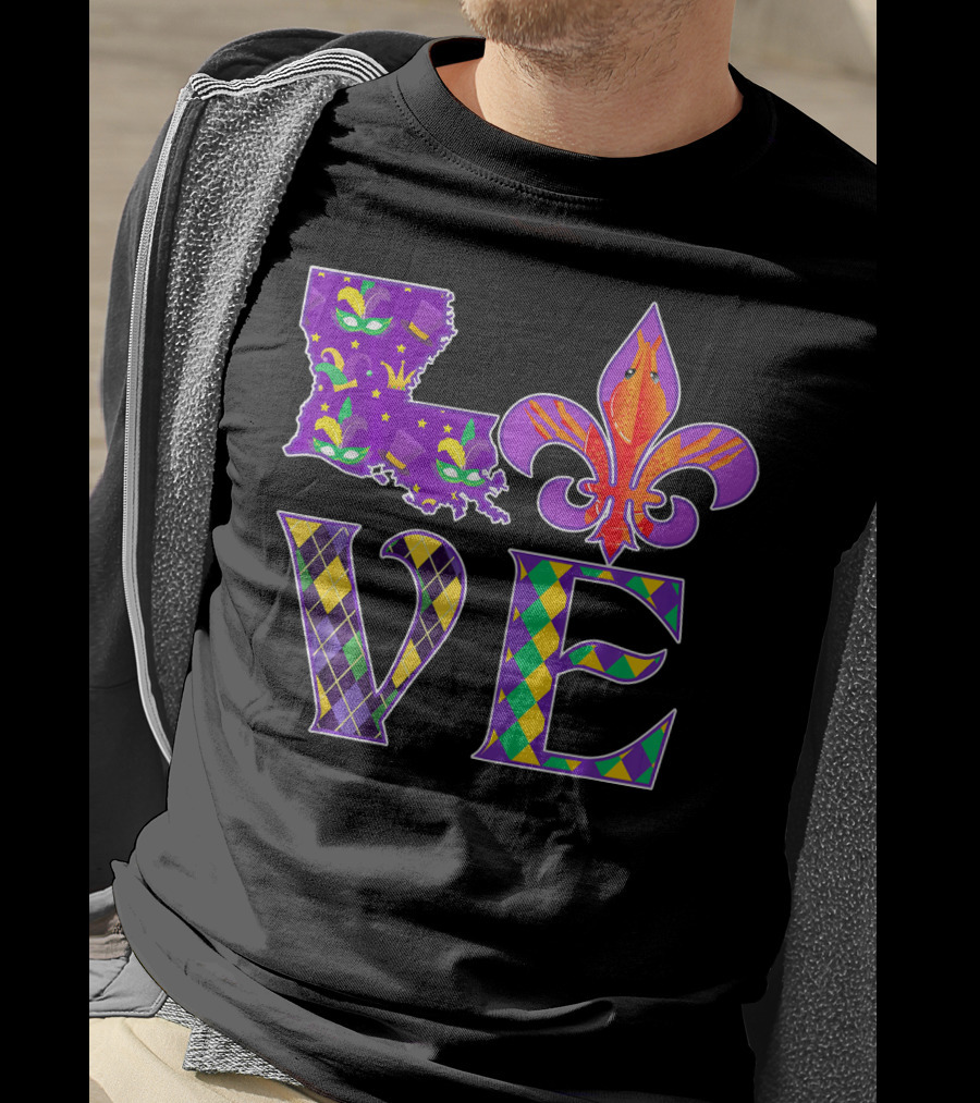 Louisiana Mardi Gras Love Fleur DE Lis Crawfish T-Shirt