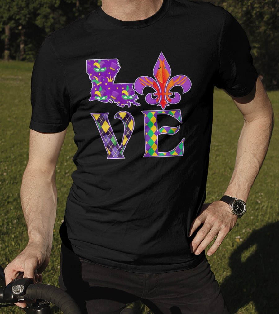 Louisiana Mardi Gras Love Fleur DE Lis Crawfish T-Shirt