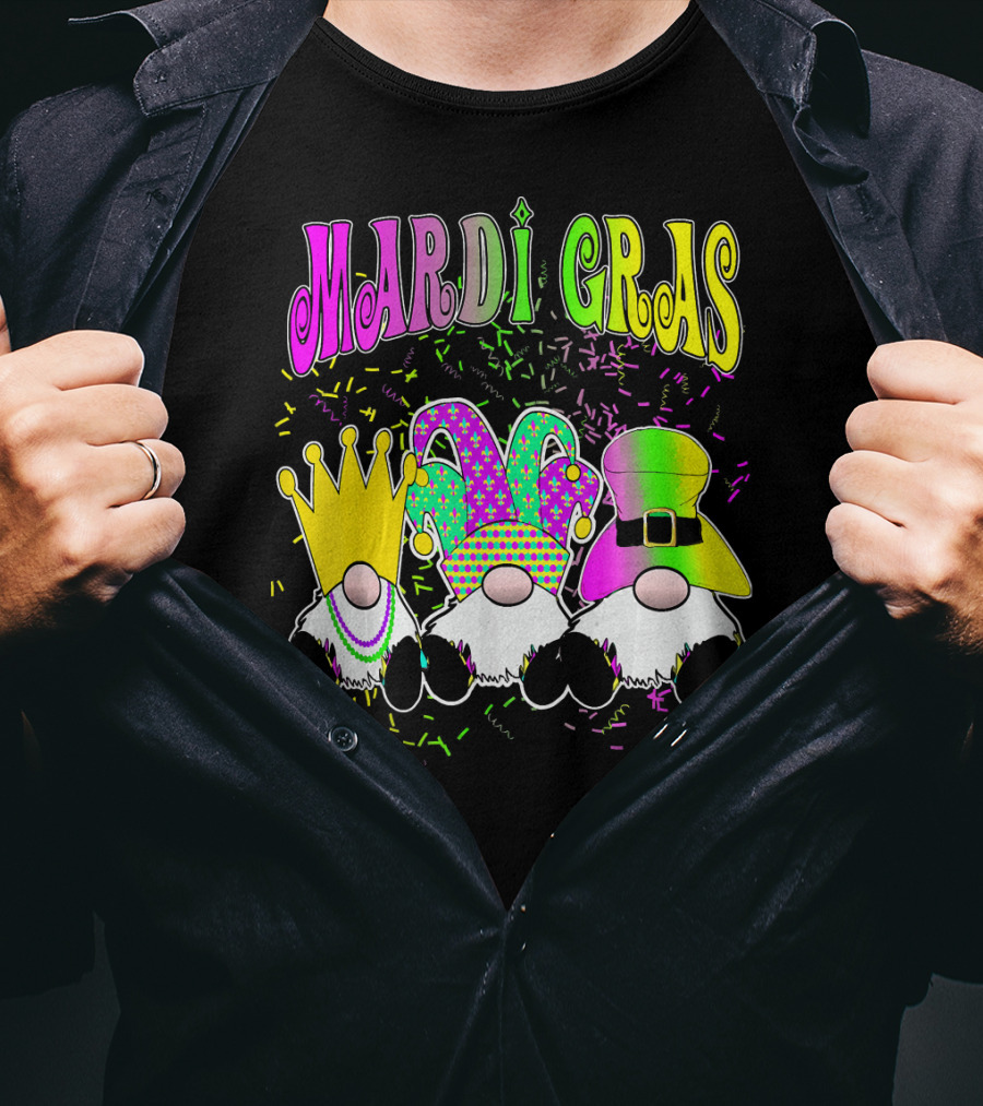 Mardi Gras Gnomes With Jester Hat And Crown T-Shirt