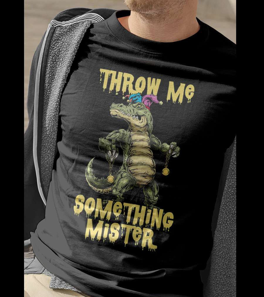 Throw Me Something Mister Mardi Gras Alligator With Beads And Jester Hat T-Shirt